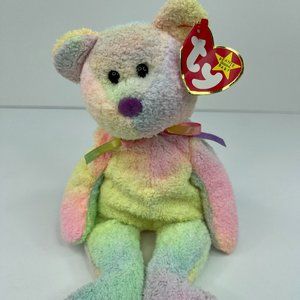 Ty Beanie Baby Groovy the Tie Dye Bear Plush 1999 + Heart Tag, Great Condition